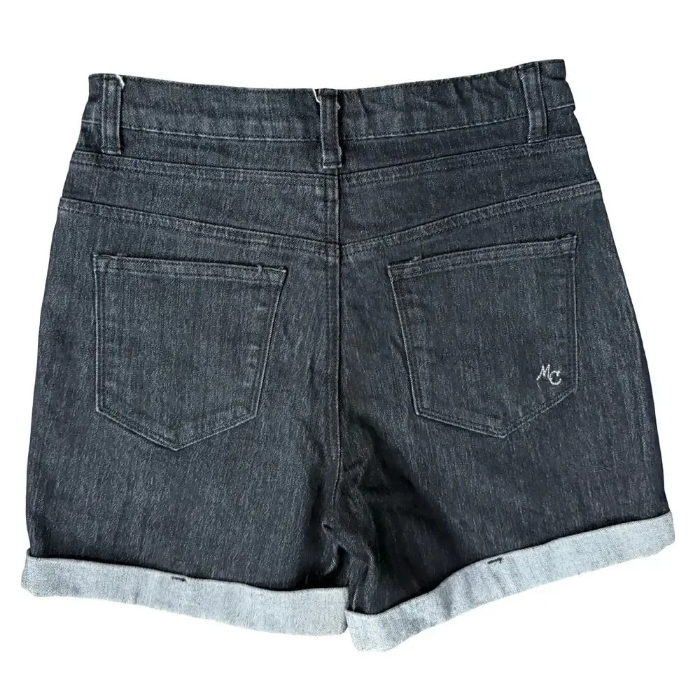 Modcloth Navy Blue Dark Wash Button Fly High Rise Stretch Cuffed Shorts size 4 - Picture 7 of 9